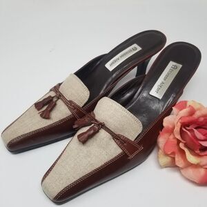 Etienne Aigner Brown and Cream Heels